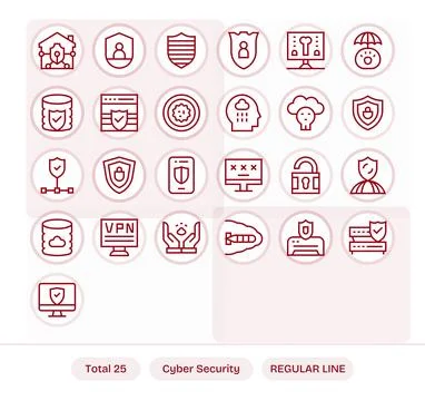 25 PIXEL Perfect Regular Line Vector Icons from Cyber Security Collection Stock Illustration