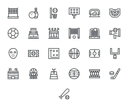 25 PIXEL Perfect Vector Icons themed around Arena in Retina Ready Regular L.. Stock Illustration
