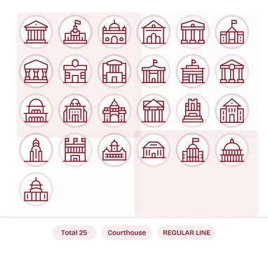 25 PIXEL Perfect Vector Icons themed around Courthouse in Retina Ready Regu.. Stock Illustration