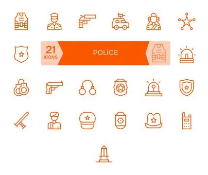 25 Police Pixel Aligned Vector Icons in 256x256 Regular Line Aesthetic Stock Illustration