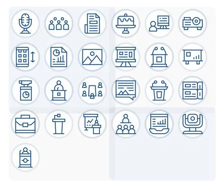 25 Presentation Pixel Optimized Vector Icons in 64x64 Regular Line Aesthetic Stock Illustration