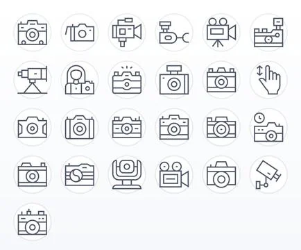 25 Regular Line Detail Enhanced Vectors for Digital Camera Theme Stock Illustration