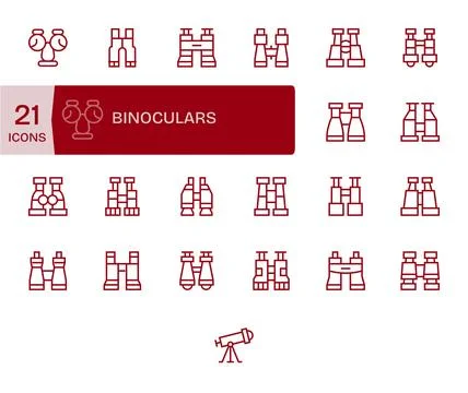 25 Regular Line Detail Enhanced Vector Icons for Binoculars Graphics Stock Illustration