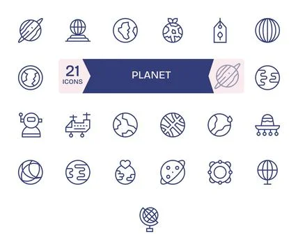 25 Regular Line Detail Enhanced Designs for Planet Retina Ready Vector Icons Stock Illustration