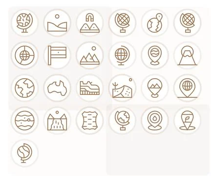 25 Regular Line Display Perfect Vector Icons for Geography Graphics Stock Illustration