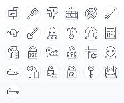 25 Regular Line Display Perfect Designs for Unlock 128x128 Vector Icons Illustrazione stock