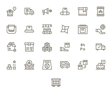 25 Regular Line Display Perfect Vector Icons for Shipment Graphics イラスト素材