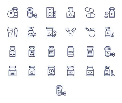 25 Regular Line Display Perfect 256x256 Vector Icons from Supplement Suite Stock Illustration