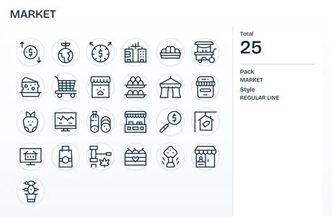 25 Regular Line Display Perfect Vector Icons for Market Graphics Stock Illustration