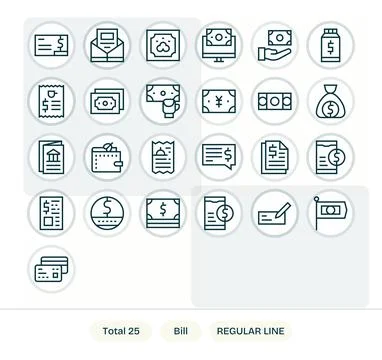 25 Regular Line Display Perfect Vector Icons for Bill Graphics Stock Illustration