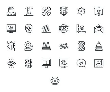25 Regular Line Editable 64x64 Vector Icons from Warning Suite Stock Illustration