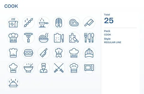 25 Regular Line Editable Designs for Cook 64x64 Vector Icons 스톡 일러스트
