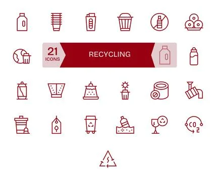 25 Regular Line Editable High Resolution Vector Icons from Recycling Suite Stock Illustration