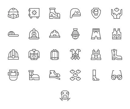25 Regular Line Editable Vector Icons tailored for Protection Gear 256x256 .. Stock Illustration