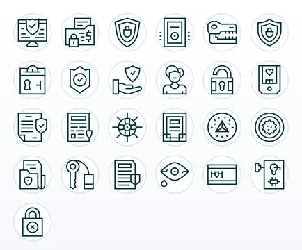 25 Regular Line Editable Vector Icons for Protected Data Graphics Stock Illustration