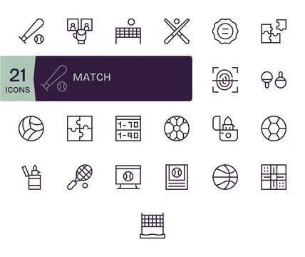 25 Regular Line Editable Vector Icons for Match Graphics Illustrazione stock