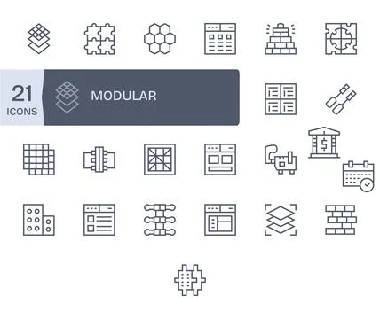 25 Regular Line Editable Vector Icons tailored for Modular 64x64 interface Stockillustratie