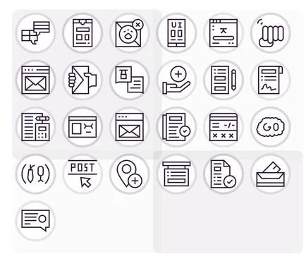 25 Regular Line Editable Vectors for Submit Theme Stock Illustration