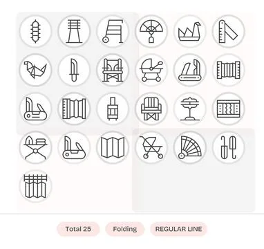 25 Regular Line Editable Vectors for Folding Theme Stock Illustration
