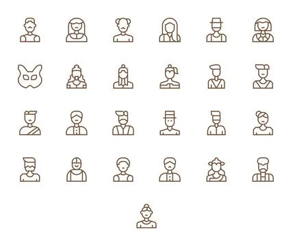 25 Regular Line Grid Fitted Vector Icons tailored for Headshot 64x64 interfac Stock Illustration