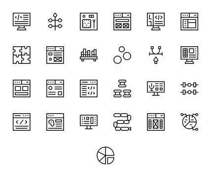 25 Regular Line Grid Fitted 128x128 Vector Icons from Elements Suite Illustrazione stock