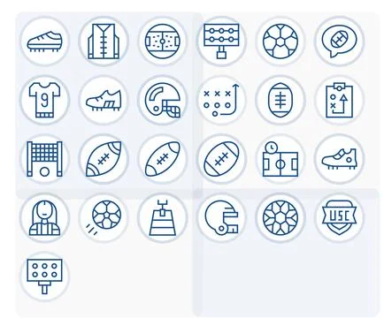 25 Regular Line Grid Fitted Vector Icons tailored for Football 256x256 inte.. Illustrazione stock