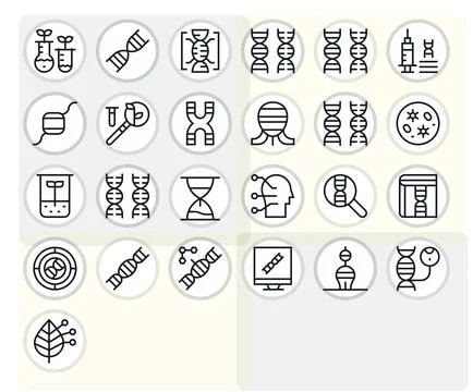 25 Regular Line Grid Fitted High Resolution Vector Icons from Biotechnology.. Stock Illustration