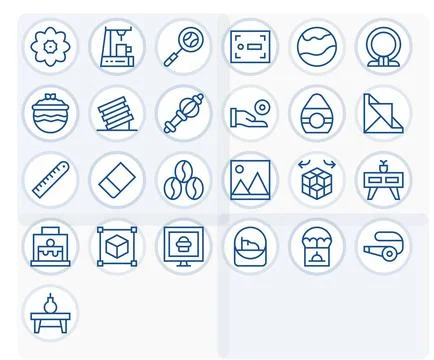 25 Regular Line Grid Fitted Vector Icons crafted for Object 256x256 applica.. Illustrazione stock