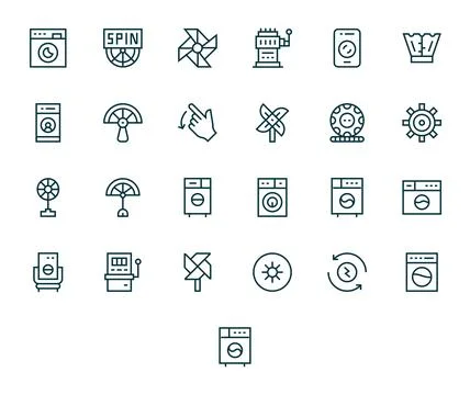 25 Regular Line Grid Fitted Vector Icons for Spin Graphics Stock Illustration