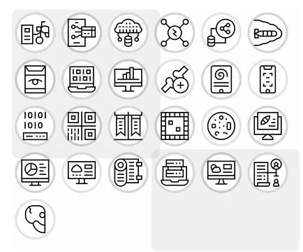 25 Regular Line Grid Fitted Vector Icons crafted for Digital Data 128x128 a.. Stock Illustration