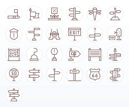 25 Regular Line Grid Fitted Vector Icons for Signpost Graphics 스톡 일러스트
