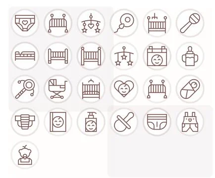 25 Regular Line Grid Fitted Designs for Baby High Resolution Vector Icons Stock Illustration