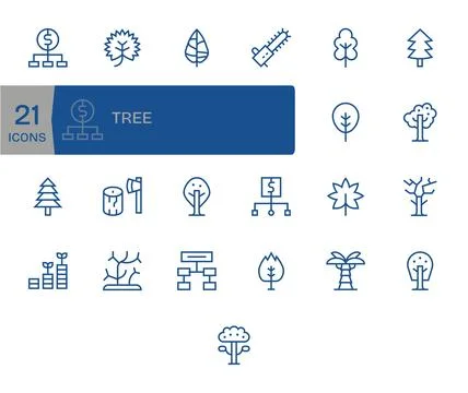 25 Regular Line Grid Fitted 64x64 Vector Icons from Tree Suite Stock Illustration