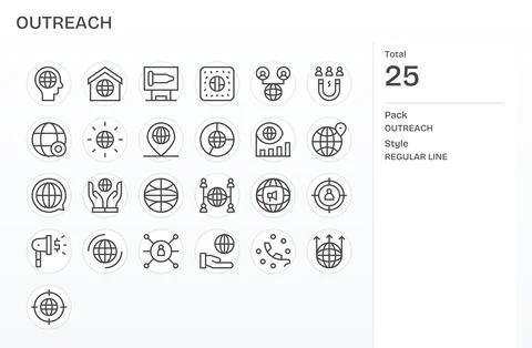 25 Regular Line Grid Fitted Vector Icons tailored for Outreach Retina Ready.. Illustrazione stock