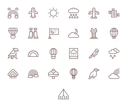 25 Regular Line Pixel Aligned 256x256 Vector Icons from Sky Suite Stock Illustration