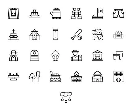 25 Regular Line Pixel Aligned Vectors for Outdoors Theme Stock Illustration