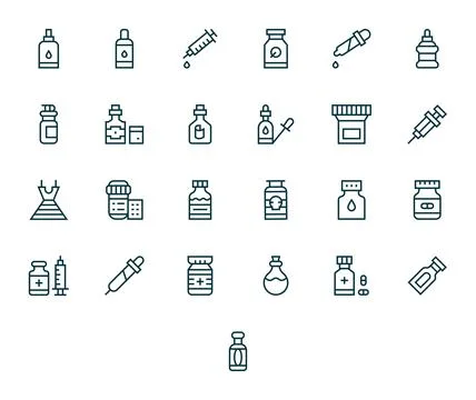 25 Regular Line Pixel Aligned Vector Icons crafted for Vial 128x128 applica.. Stock Illustration