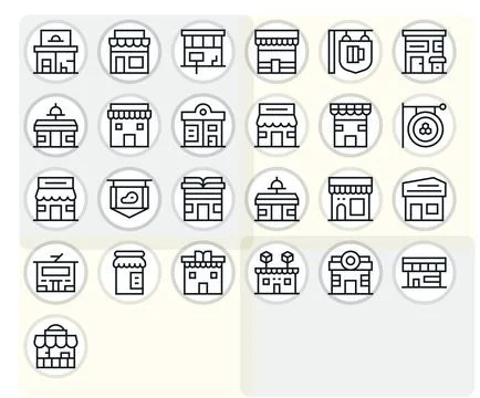 25 Regular Line Pixel Aligned 64x64 Vector Icons from Shopfront Suite Illustrazione stock