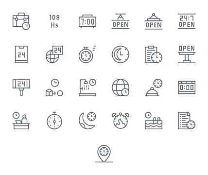 25 Regular Line Pixel Aligned 256x256 Vector Icons from Hours Suite Illustrazione stock