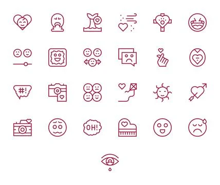 25 Regular Line Pixel Aligned Designs for Emotion 256x256 Vector Icons Stock Illustration