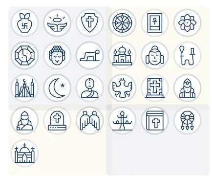 25 Regular Line Pixel Aligned Vector Icons for Spiritual Graphics Stock Illustration