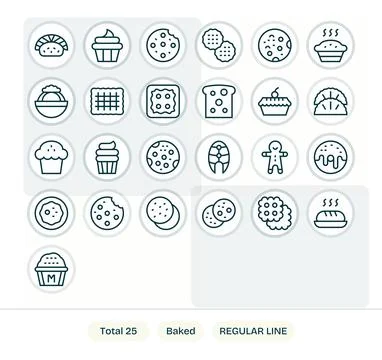 25 Regular Line Pixel Aligned Retina Ready Vector Icons from Baked Suite Stock Illustration