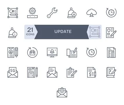 25 Regular Line Pixel Aligned 256x256 Vector Icons from Update Suite Stock Illustration