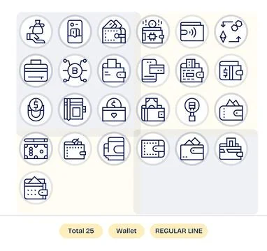 25 Regular Line Pixel Aligned Retina Ready Vector Icons from Wallet Suite Stock Illustration