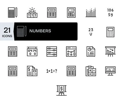 25 Regular Line Pixel Aligned Vectors for Numbers Theme Stock Illustration