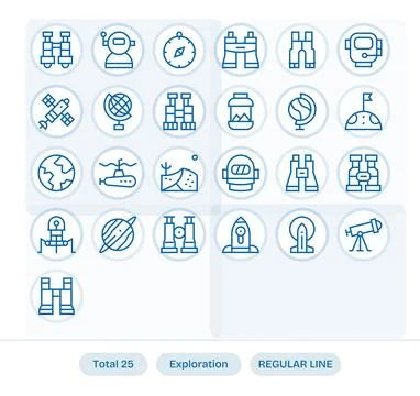 25 Regular Line Pixel Aligned Vector Icons crafted for Exploration High Res.. Stock Illustration