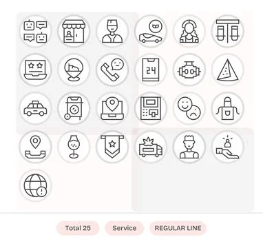 25 Regular Line Pixel Aligned 128x128 Vector Icons from Service Suite Stock Illustration