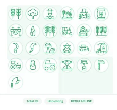 25 Regular Line Pixel Aligned Vectors for Harvesting Theme Stock Illustration