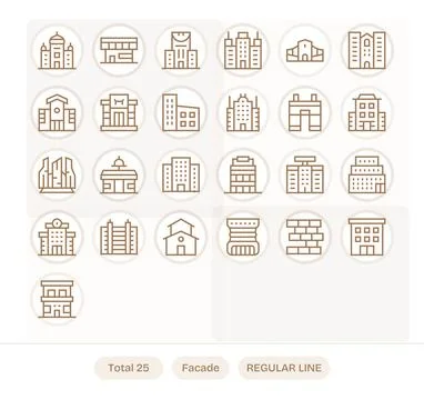 25 Regular Line Pixel Aligned High Resolution Vector Icons from Facade Suite Stock Illustration