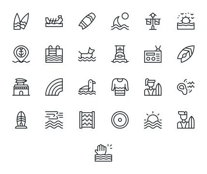 25 Regular Line Pixel Optimized Retina Ready Vector Icons from Waves Suite Stock Illustration